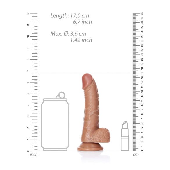 RealRock - dildo med sugkopp och pung - 15,5cm - mörk naturfärg