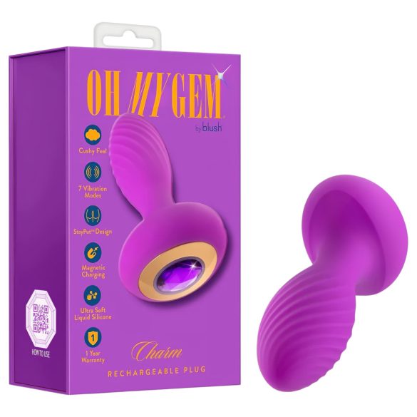 Oh My Gem - analplugg med vibrator och sten - lila