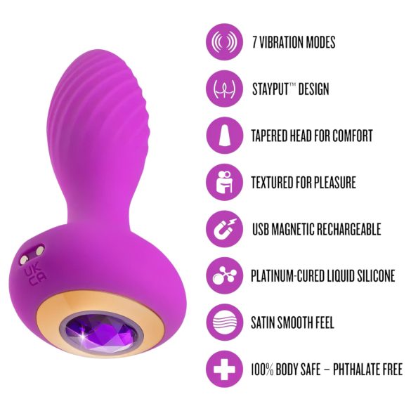 Oh My Gem - analplugg med vibrator och sten - lila