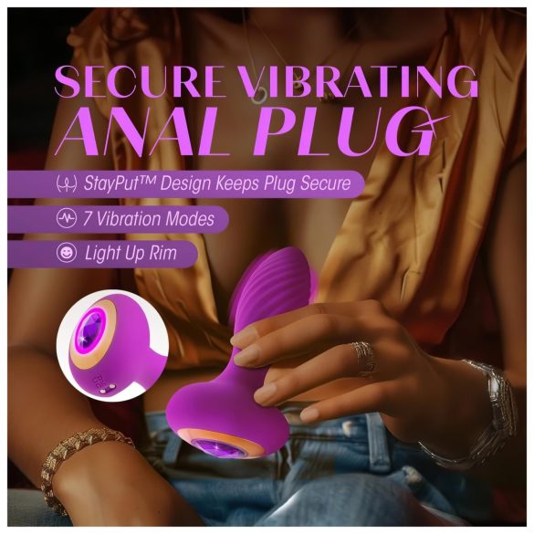 Oh My Gem - analplugg med vibrator och sten - lila
