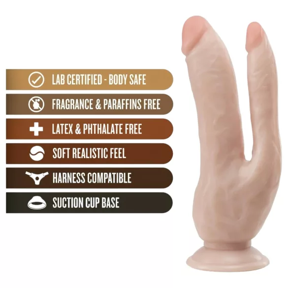 Dr. Skin 8 - dubbel dildo med sugkopp - naturfärg