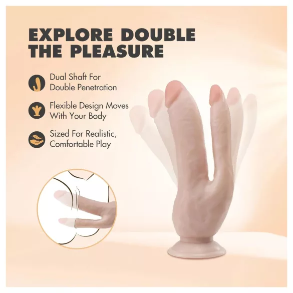 Dr. Skin 8 - dubbel dildo med sugkopp - naturfärg