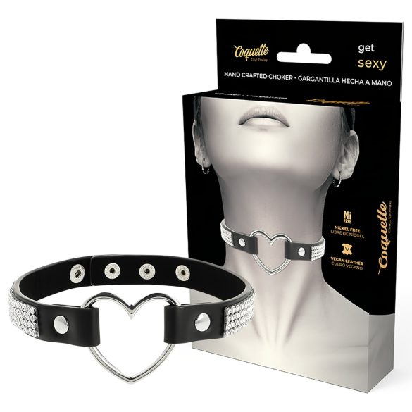 Coquette – Choker med hjärtberlock och strasstenar (svart)