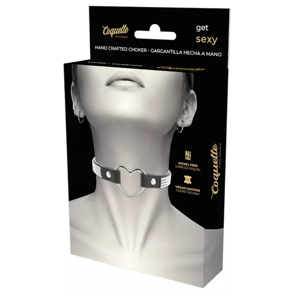 Coquette - chokerhalsband med hjärthänge - strass - svart