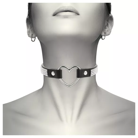 Coquette - chokerhalsband med hjärthänge - strass - svart