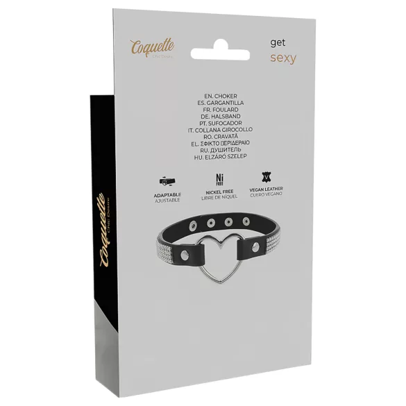 Coquette - chokerhalsband med hjärthänge - strass - svart