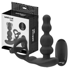   Addicted Toys - analvibrator med roterande huvud och penisring - svart