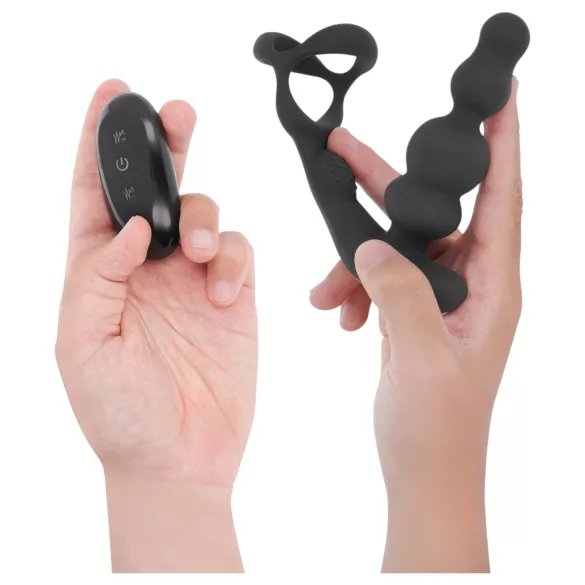 Addicted Toys - analvibrator med roterande huvud och penisring - svart