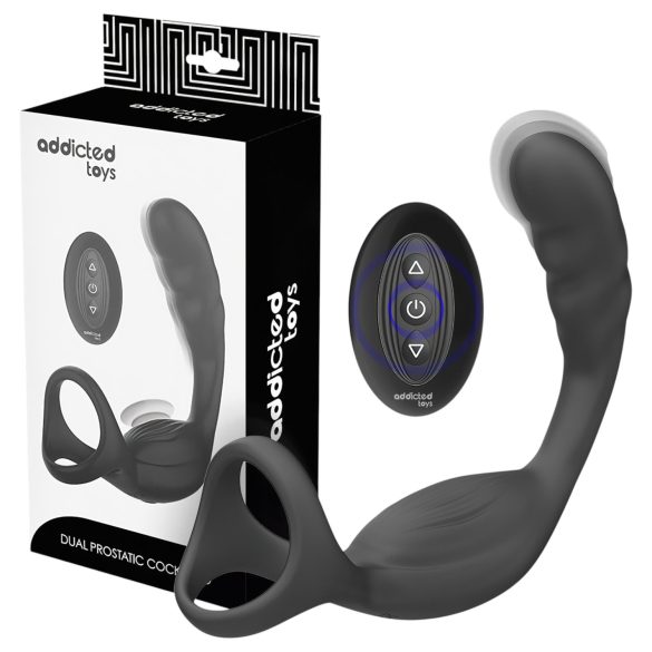 Addicted Toys - analvibrator med penis- och pungring - svart