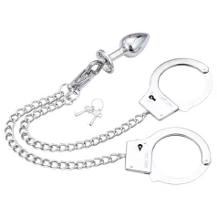 LateToBed - handbojor med analplugg - metall silver