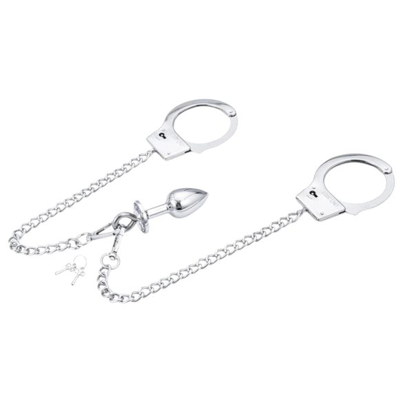 LateToBed - handbojor med analplugg - metall silver