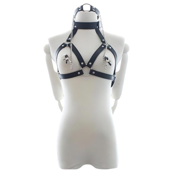 Latetobed - bröstsele med nackband och bröstklämmor - svart