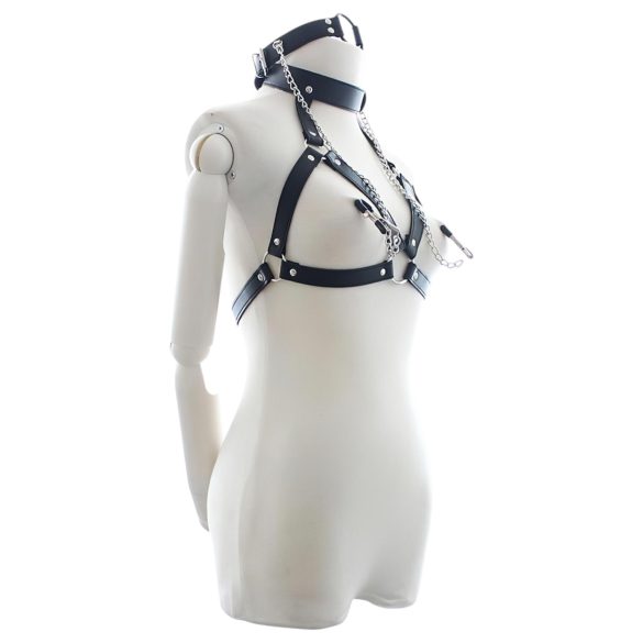 Latetobed - bröstsele med nackband och bröstklämmor - svart