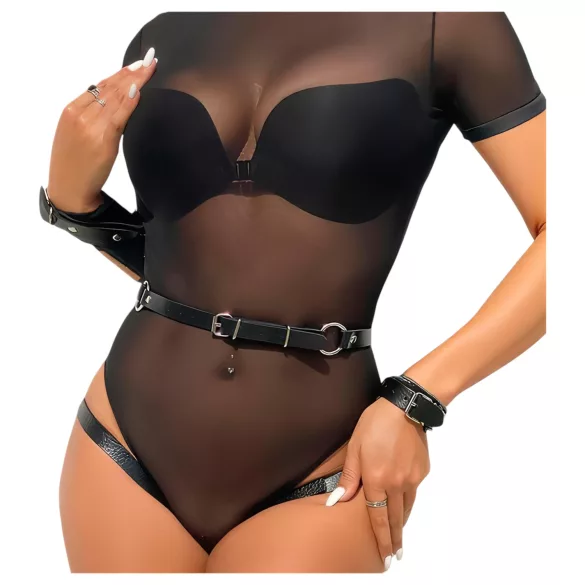 Adalet Jimena - harness med handbojor - vegansk läder - svart