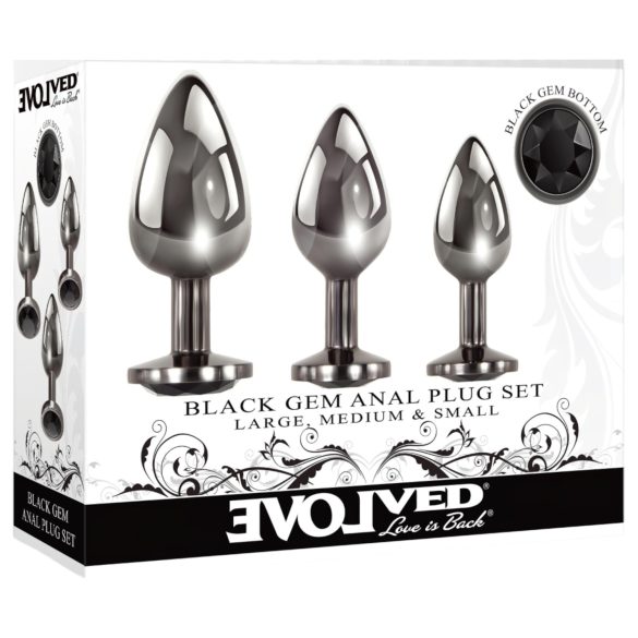 Evolved Black Gem - silver analpluggset med svart sten