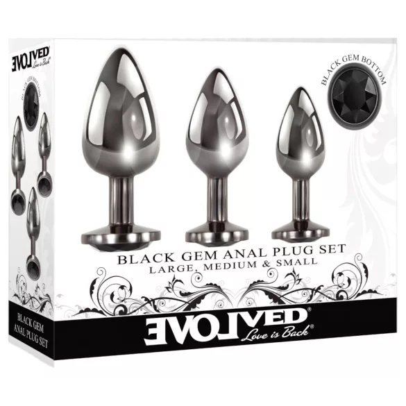 Evolved Black Gem - metall analkulor set med svart sten (silver)