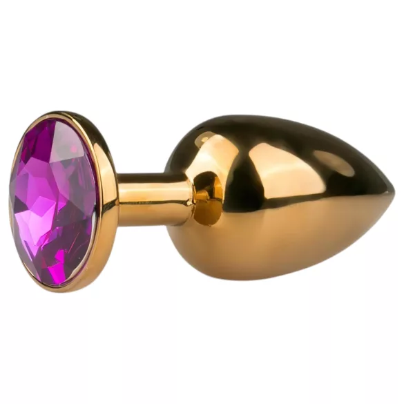 EasyToys Metal No.1 - analplug i konform med lila sten (guld, 2,5 cm)
