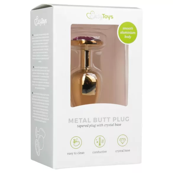 EasyToys Metal No.1 - analplug i konform med lila sten (guld, 2,5 cm)