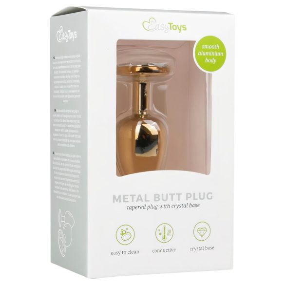 Easytoys Metal No.1 - analplugg i guld med vit sten, konformad (2,5 cm)