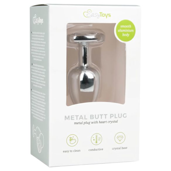Easytoys - analplugg med hjärtformad sten - metall silver/vit