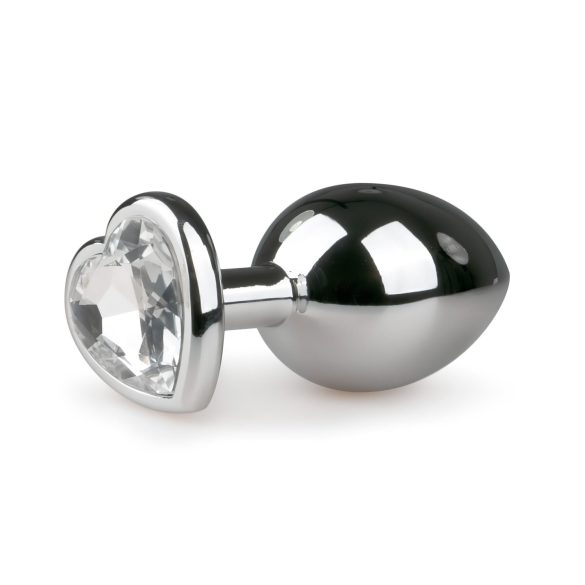 Easytoys Metal No.7 - hjärtformad analplugg med vit sten - silver