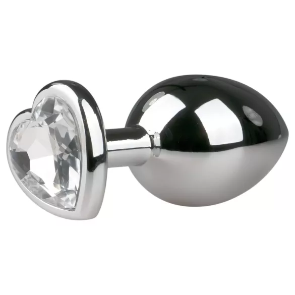Easytoys Metal No.7 - analplugg hjärtformad vit sten - silver