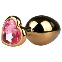 Easytoys - analplugg metall med rosa sten - guld 3 cm