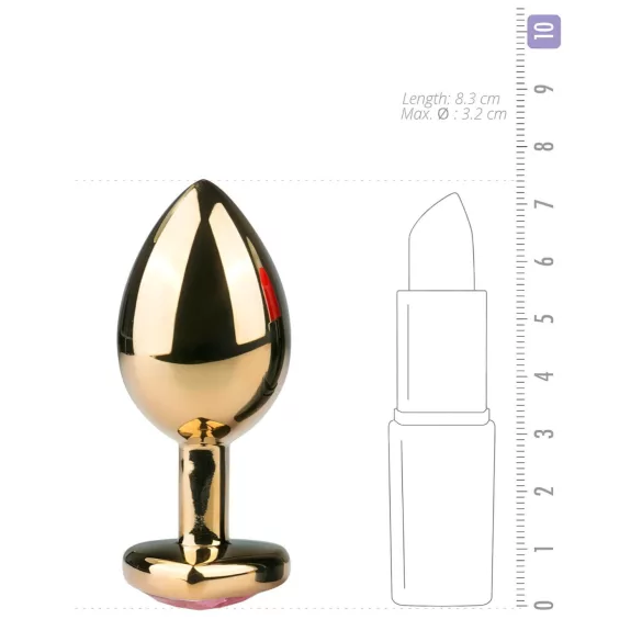 Easytoys - analplugg metall med rosa sten - guld 3 cm