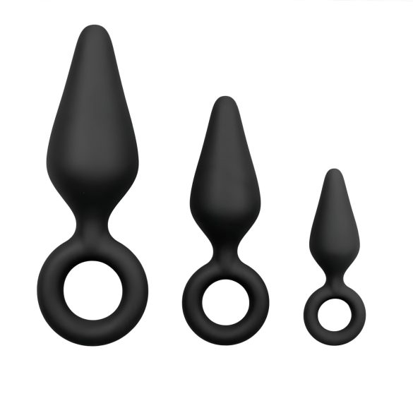 Easytoys - Set med 3 Anala Pluggar med Ring (svart)