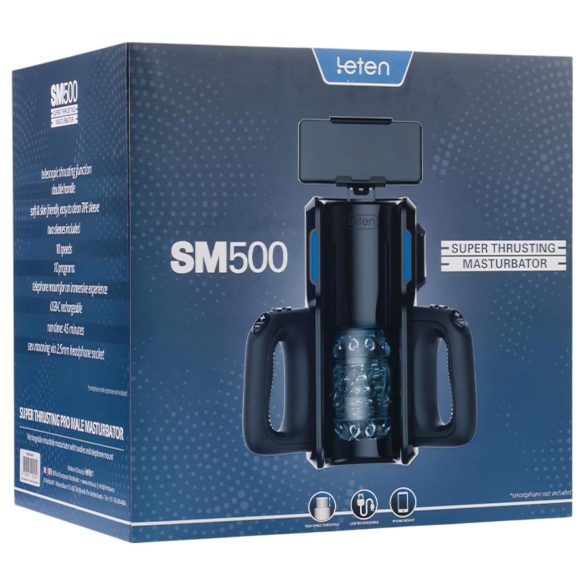 LETEN SM 500 - masturbator med upp-och-ner rörelse - telefonhållare - svart