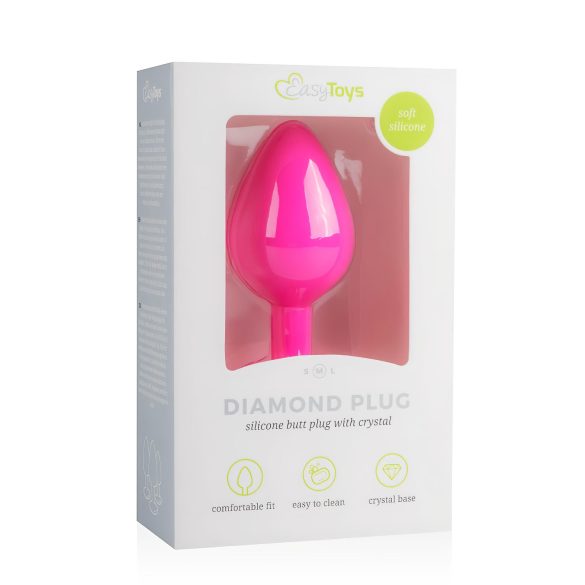 Easytoys Diamond - rosa analplugg med vit sten (medium)