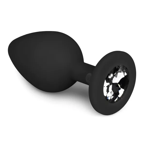 Easytoys Diamond - analplugg med vit sten - medium - svart