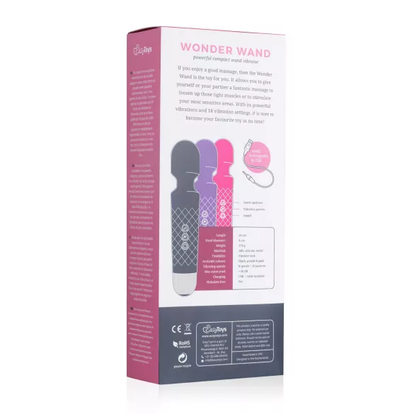 EasyToys - mini wand vibrator - uppladdningsbar massör - svart