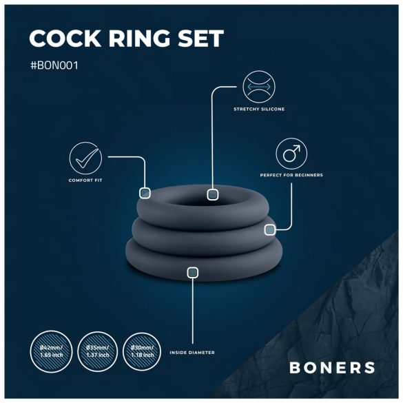 Boners - penisring set - 3 pack - grå