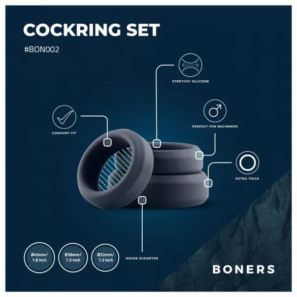 Boners - penisring set - silikon - 3-pack - grå