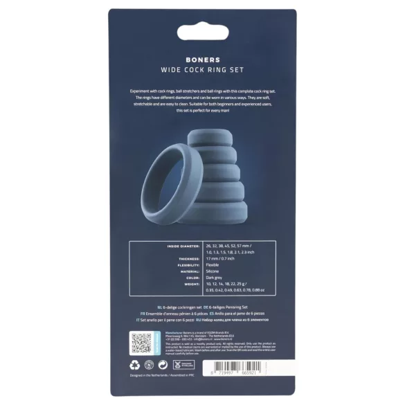 Boners - penisring set - silikon - 6-pack - grå