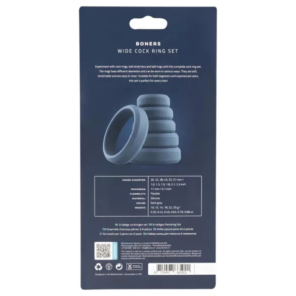 Boners - penisring set - silikon - 6-pack - grå