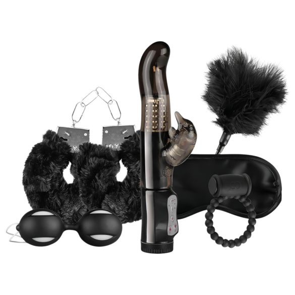 LoveBoxxx I Love Black - Bondage- och Vibratorset (6 delar)