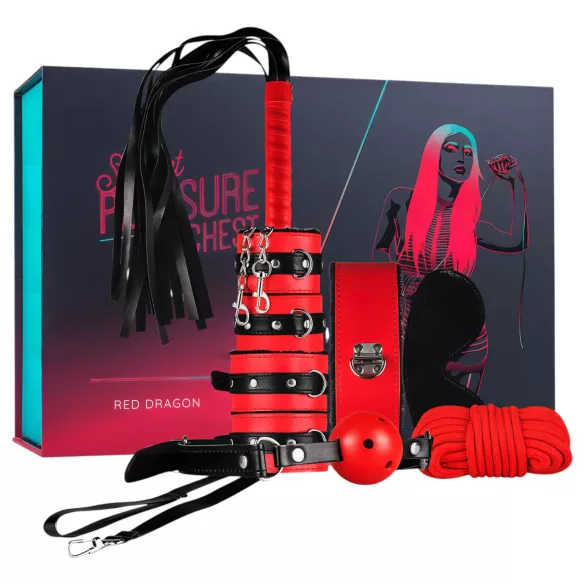 Secret Pleasure Chest - avancerat BDSM‑set - 10 delar (röd)