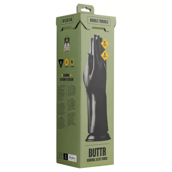 BUTTR - fistingdildo med sugkopp - dubbel - svart