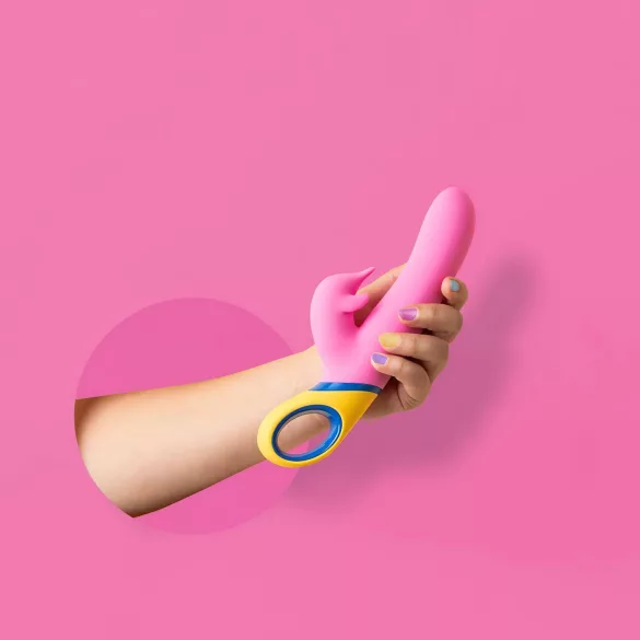 PMV20 - roterande rabbitvibrator med klitorisarm - silikon rosa