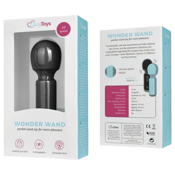 Easytoys - minivibrator wand - uppladdningsbar - svart
