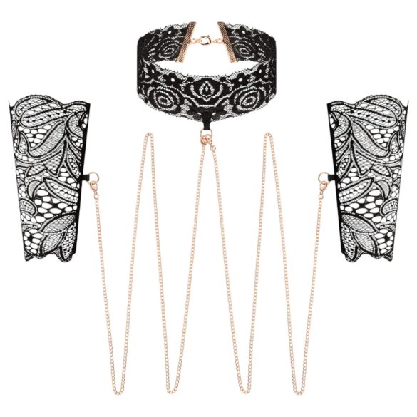 Rosy Gold - halsband och handledsbojor - svart