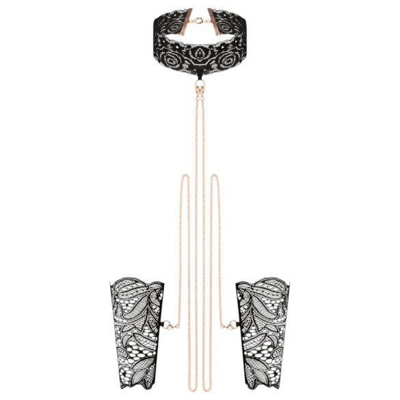 Rosy Gold - halsband och handledsbojor - svart