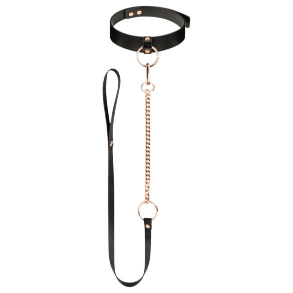Rosy Gold - halsband & koppel (svart-roséguld)