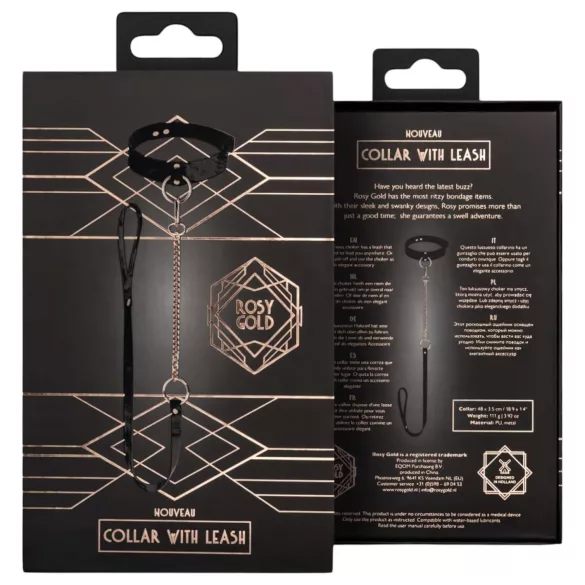 Rosy Gold - halsband och koppel - svart/roséguld