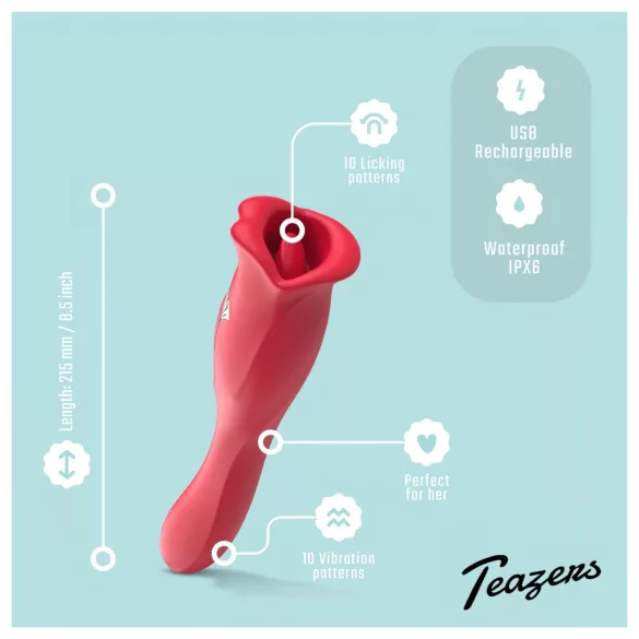 Teazers - dubbelsidig vibrator med tungformad klitorisstimulator (röd)