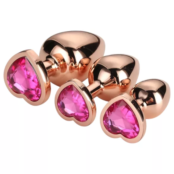 Gleaming Love - analpluggsset hjärta - roseguld - 3 delar
