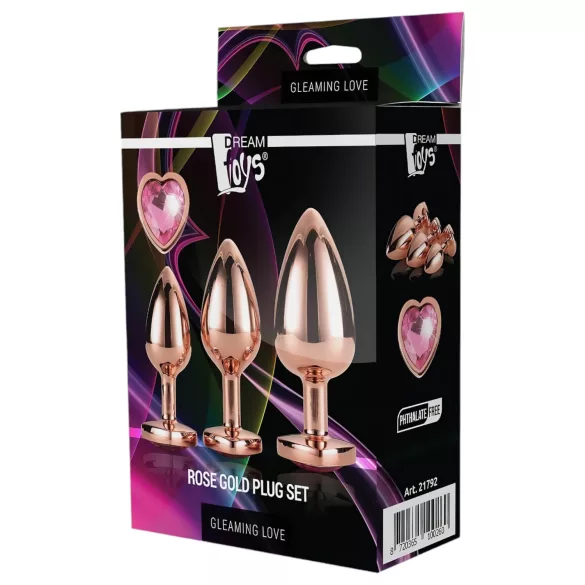 Gleaming Love - analpluggsset hjärta - roseguld - 3 delar