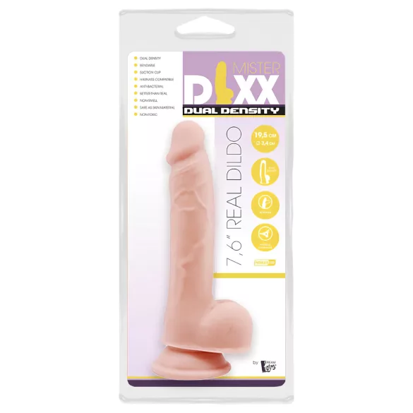 Mr. Dixx 7.6 - dildo med sugkopp och pung - naturfärg 19,5cm